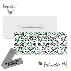 Name Badge - Neon Leopard Print Hello My Name is... - Mint