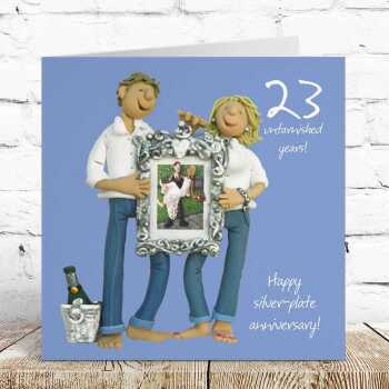 23rd anniversary card (silver-plate anniversary) - designed by Erica Sturla - 15cm square and blank inside, made in the UK