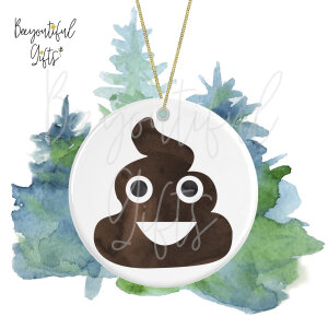 Watercolour Emoji Ceramic Christmas Tree Decoration - Poop