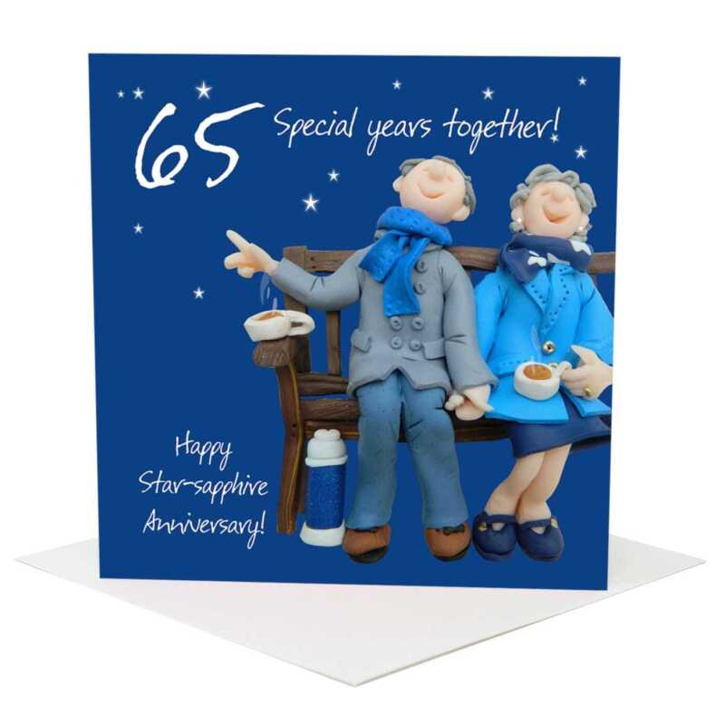 65th anniversary card (star-sapphire anniversary) - designed by Erica Sturla -15cm square and blank inside, made in the UK