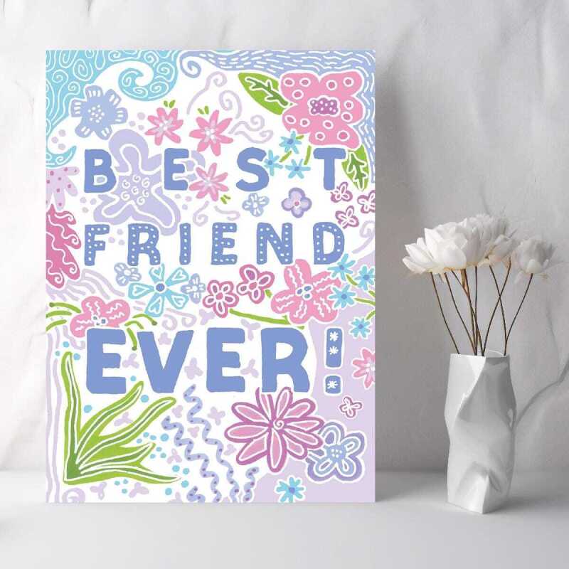 Best friend ever, a pretty floral friendship card with a gorgeous printed envelope - 12 x 17cm and blank inside - made in the UK