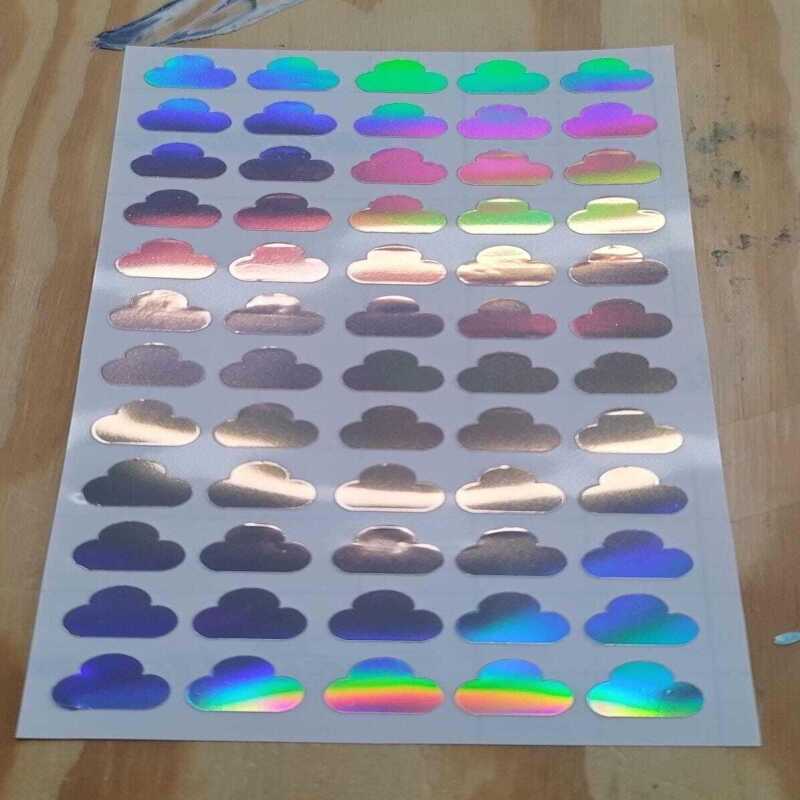 Holographic, White or Silver Cloud Stickers 100 in a set - Holographic