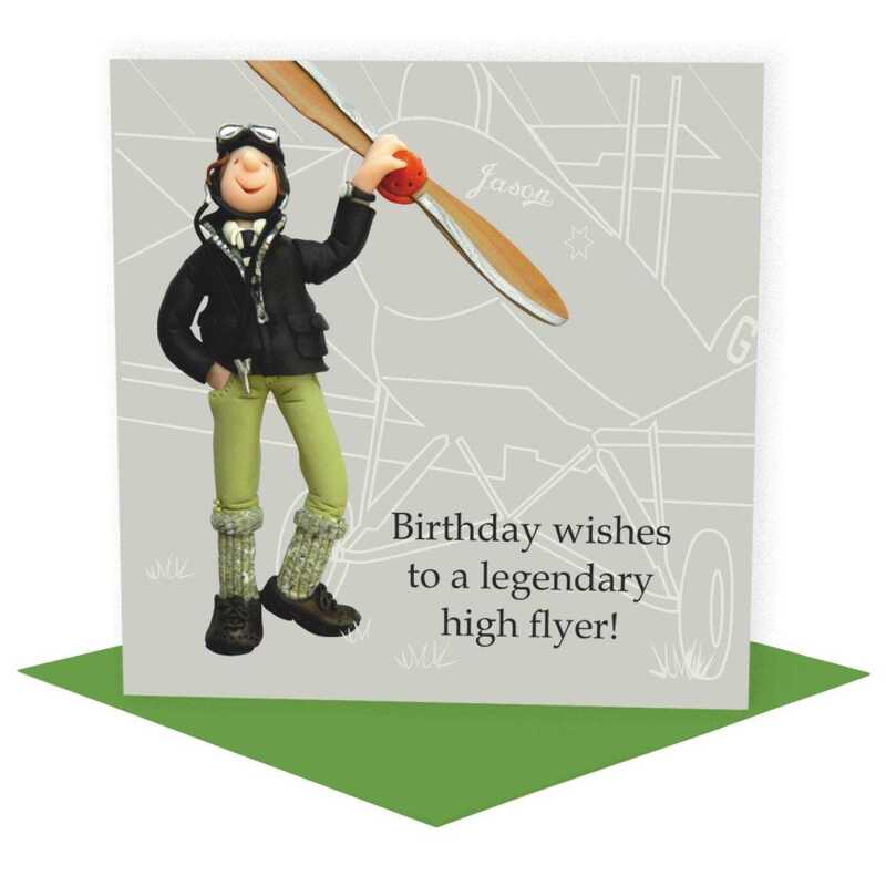 Birthday high flyer - Amy Johnson themed birthday card - designed by Erica Sturla - 15cm square and blank inside, made in the UK
