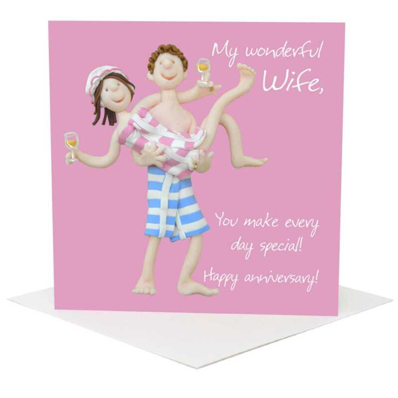 Wonderful wife anniversary card - designed by Erica Sturla - 15cm square and blank inside, made in the UK