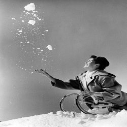 Woman Throwing Snow in The air - a 17.5 x 12.5cm Christmas Card from Holy Mackerel's Alternative Image Range of Festive Designs.