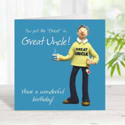 Great Uncle birthday card for him - designed by Erica Sturla - 15cm square and blank inside, made in the UK