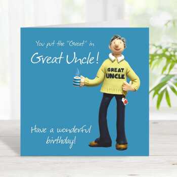 Great Uncle birthday card for him - designed by Erica Sturla - 15cm square and blank inside, made in the UK