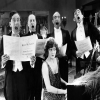 Singing Off-Key Black and White Retro Photographic Card by Holy Mackerel Featuring a Vintage Photograph, Blank Inside for Your Message