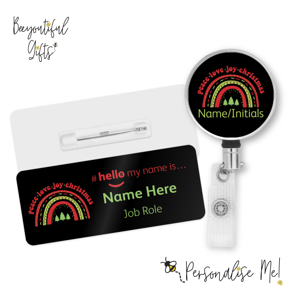 #hello my name is... Name Badge & Metal ID Reel - Christmas Lights Rainbow