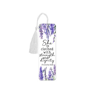 Religious Aluminium Bookmark with Tassel - She Is Clothed With Strength