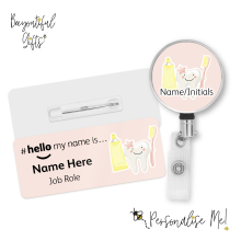 #hello my name is... Name Badge & Metal ID Reel - Cute Tooth Pink