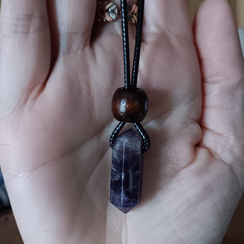Amethyst Crystal Waxed Cord Necklace 