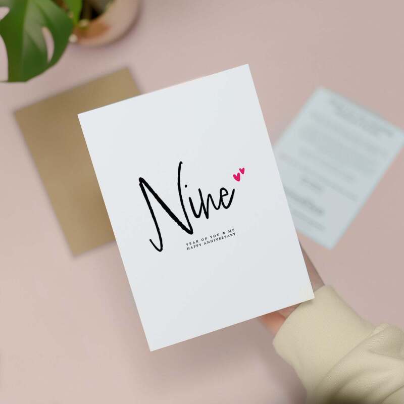Nine Year Anniversary Card For Husband 9 Year Anniversary Card Boyfriend or Girlfriend Wedding Anniversary Card For Wife - Large (5x7) / Blank Message