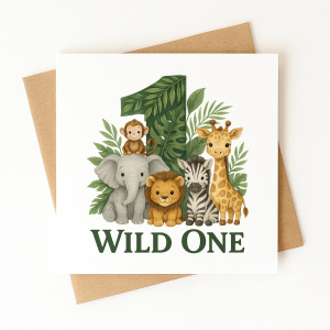 1st Birthday Card - Wild One - Small (Approx. A6 | 105mm x 148mm | 4.1in x 5.8in) - Standard Smooth Card