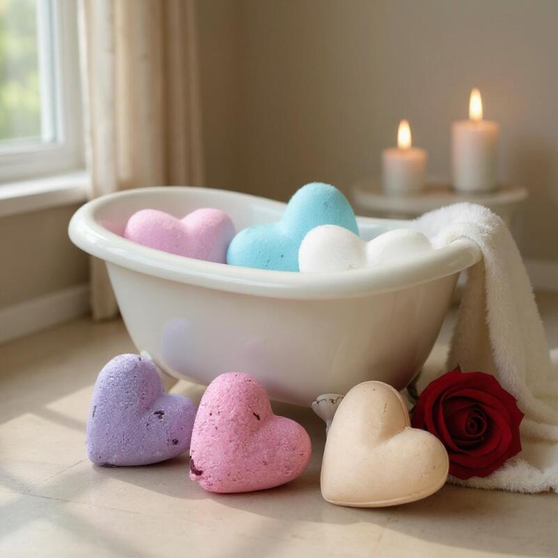 Set of 6 mixed Love Heart Bath Bombs 70g