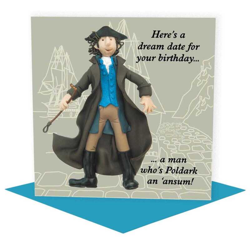 Poldark themed birthday card - designed by Erica Sturla - 15cm square and blank inside, made in the UK