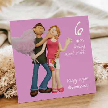 6th anniversary card (sugar anniversary card) - designed by Erica Sturla - 15cm square and blank inside, made in the UK