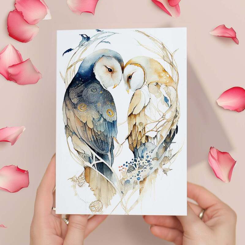 Valentine's Day Card For Husband Card for Valentine's Card For Wife Owl Valentine's Card For Boyfriend or Girlfriend - Portrait (5x7) / Blank Inside