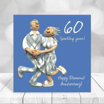 60th anniversary card (diamond outfits) - designed by Erica Sturla - 15cm square and blank inside, made in the UK