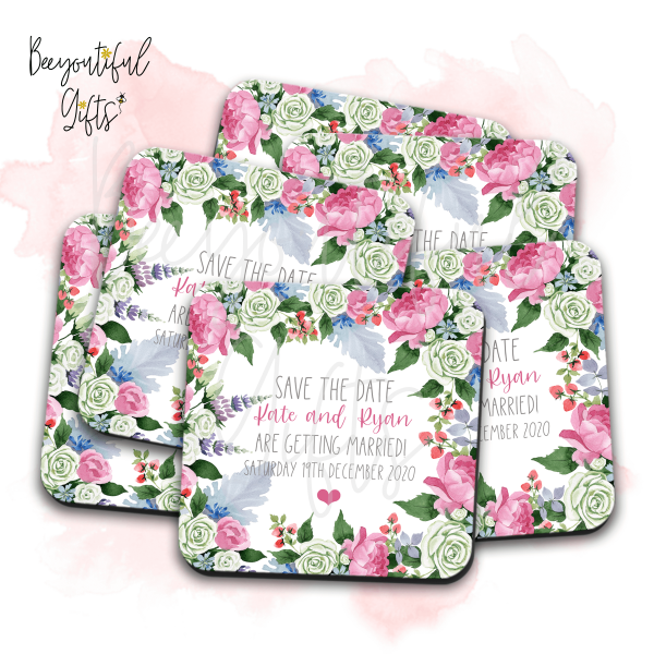 Personalised Save The Date Coaster - Floral Frame