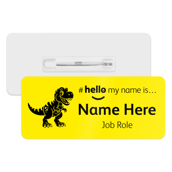 #hello my name is... Name Badge - Classic Yellow - T-Rex