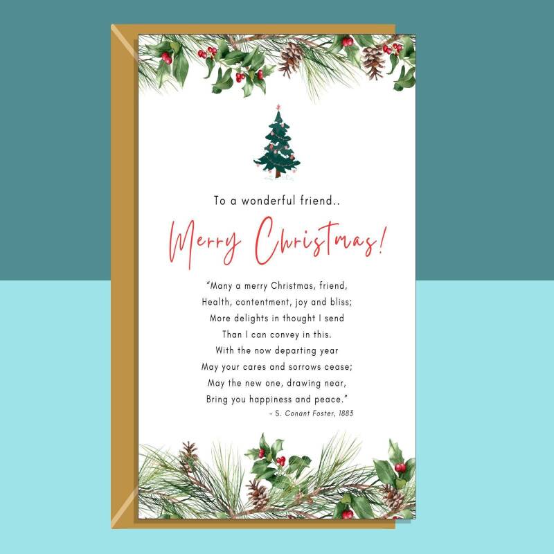 Christmas Card - Friend - Mate - Bestie Xmas Card with Poem - Personalised inside - For Him or For Her - Blank inside - Large