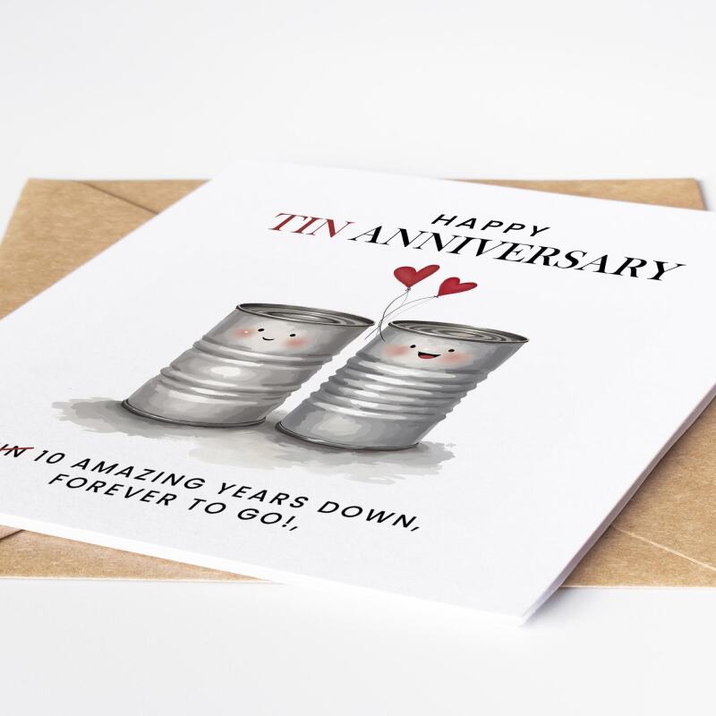 10 Year Anniversary Card For Husband, Wife 10th Anniversary Card, Happy Tin anniversary 10 year Card Funny Greeting Card wife husband - Add a Message