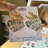 Floral Heart Polymer Clay Earrings &ndash; Botanical Gold Leaf Dangles &ndash; Romantic Statement Jewelry - leaf