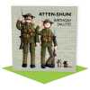 Atten-shun - WW1 soldier themed birthday card - designed by Erica Sturla - 15cm square and blank inside, made in the UK
