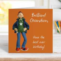 Grandson best birthday ever card for him - designed by Erica Sturla - 15cm square and blank inside, made in the UK