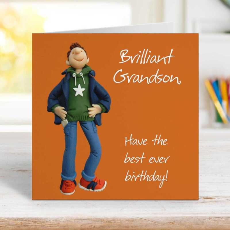 Grandson best birthday ever card for him - designed by Erica Sturla - 15cm square and blank inside, made in the UK