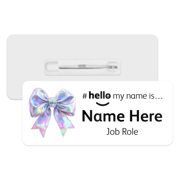 #hello my name is... Name Badge - Iridescent Coquette Bow Ribbon