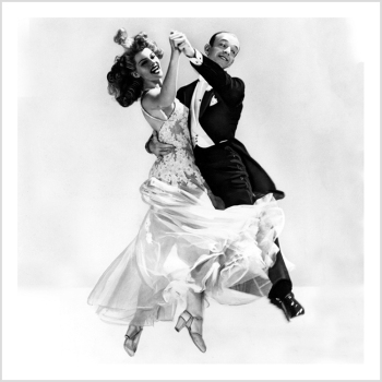 Holy Mackerel Fred and Rita retro black and white photographic card featuring a vintage image of Astaire and Hayworth dancing - 15cm square and blank inside