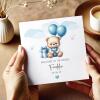Personalised New born Baby Boy Card Teddy Bear Birth Announcement &ndash; Blue Balloons Keepsake - Smooth No Message - Kraft Brown