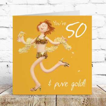 50th birthday card for her - designed by Erica Sturla - 15cm square and blank inside, made in the UK