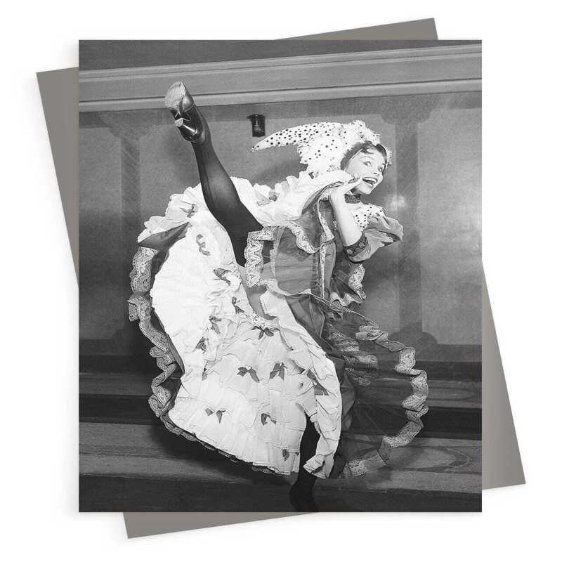 Can-Can dancer - vintage black and white themed card - 12.6 x 17.7cm and blank inside - made in the UK