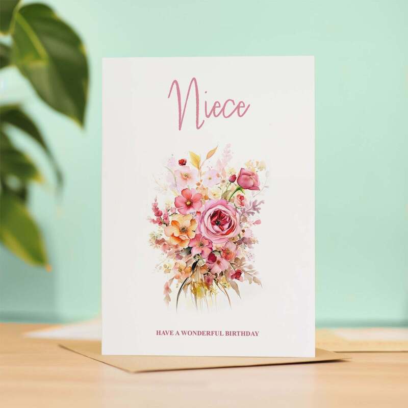 Birthday Card For Niece Card For Her Card for Niece Luxury Card For Niece Birthday Card for Loved One Niece Card Birthday Flower Card - Large (5x7) / Blank Message
