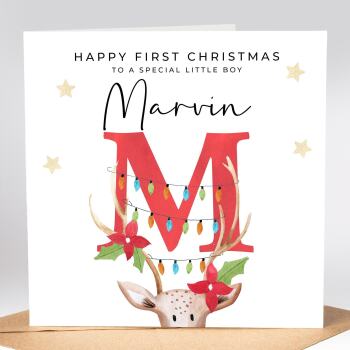 Personalised Children's First Christmas Card - Reindeer Watercolour Number - 1st Christmas Card for Child - Kids Christmas Gift First Xmas