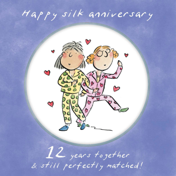 Holy Mackerel same sex LGBTQ+ 12th Silk anniversary card (female) by Rosie Brooks - blank inside - 15cm square