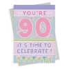 90 time to celebrate, a pretty, feminine 90th birthday card with a gorgeous printed envelope - 12 x 17cm and blank inside - made in the UK