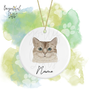 Personalised Watercolour Cat Face Round Ceramic Hanging Decoration - Burmilla - Face 2