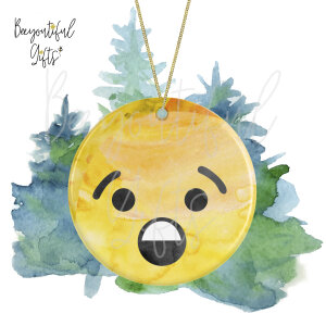 Watercolour Emoji Ceramic Christmas Tree Decoration - Astonished
