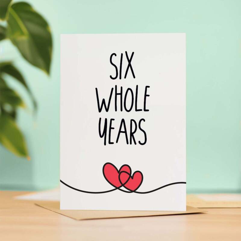6 Year Anniversary Card For Husband or Wife Anniversary Card for 6th Anniversary Card For Boyfriend or Girlfriend Six Wedding Anniversary - Large (5x7) / Blank Message