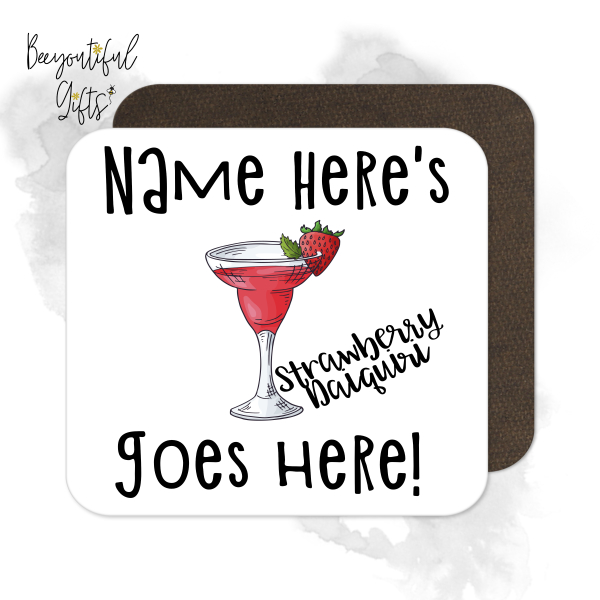 Personalised Cocktail Coaster - Hand Drawn Strawberry Daiquiri