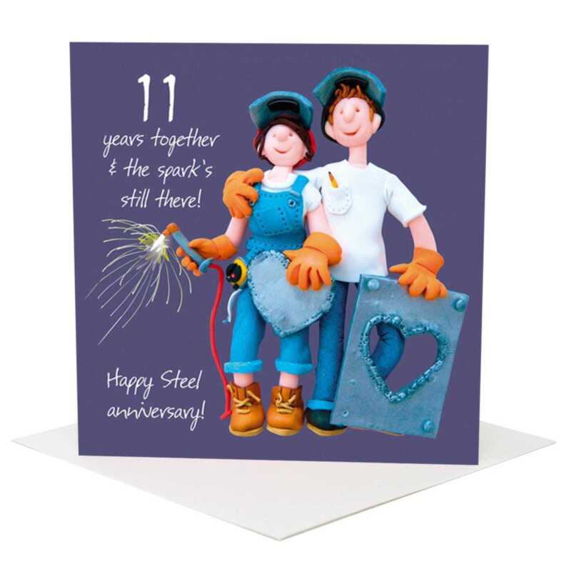 11th anniversary card (steel anniversary card) - designed by Erica Sturla - 15cm square and blank inside, made in the UK