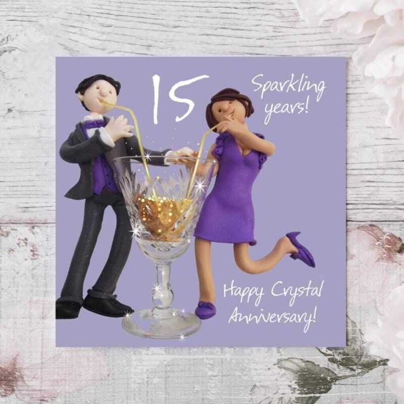 15th wedding anniversary card (crystal anniversary card) - designed by Erica Sturla - 15cm square and blank inside, made in the UK