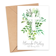 Personalised Christening Card - Cross with Foliage - Small (A6)