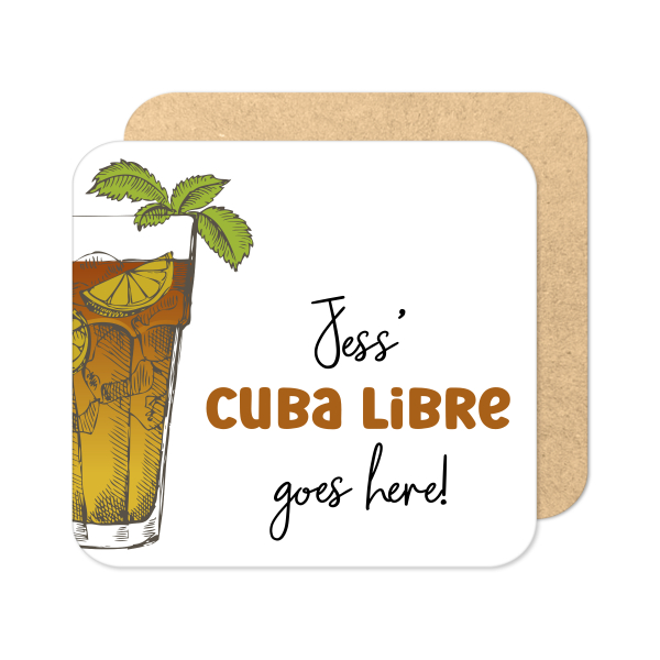 Personalised Drinks Coaster - Hand Drawn Cuba Libre Cocktail