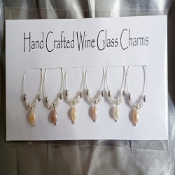 Set of 6 Wine Glass Charms with Freshwater Pearls