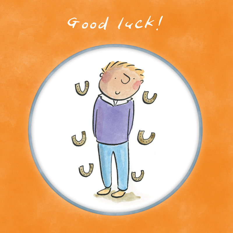 Holy Mackerel Horseshoes, a 15cm square good luck card featuring Rosie Brooks artwork, blank inside for your message